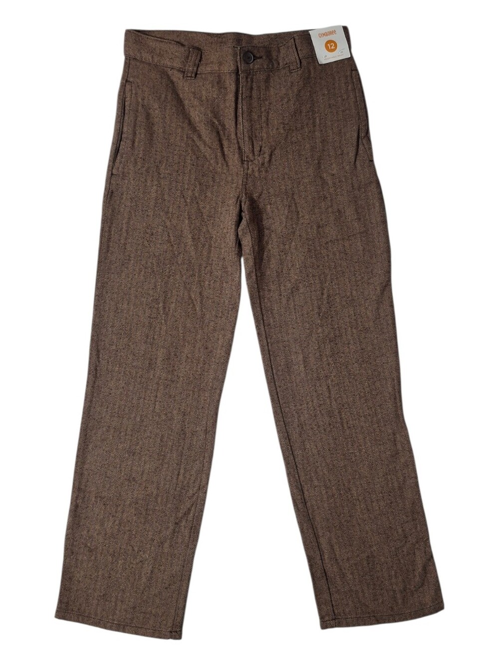 NOS Deadstock Gymboree Boys Brown Cotton Herringbone Tweed Pants Size 12